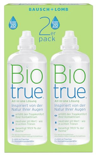Bausch + Lomb Biotrue All-in-One Lösung - Kontaktlinsenreiniger und Aufbewahrungslösung für weiche Kontaktlinsen, 2er Pack, 2 x 300 ml