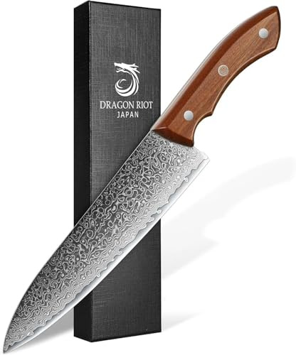 DRAGON RIOT Damastmesser, Kochmesser profi Messer, Damast Küchenmesser mit Geschenkbox, Handgeschmiedete Messer Japanisch, Fleischmesser extrem Scharf
