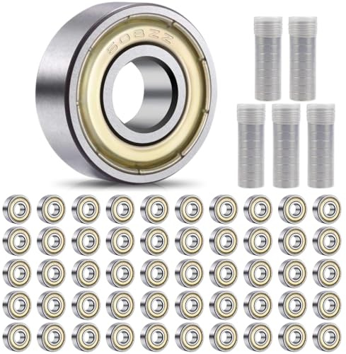 Kinfezlon 50 Stück 22 x 8 x 7 mm 608 Kugellager, Metall Double, Silber | Shielded Miniatur Rillenkugellager, Inliner Kugellager, für Skateboards, Roller, Inline Skates