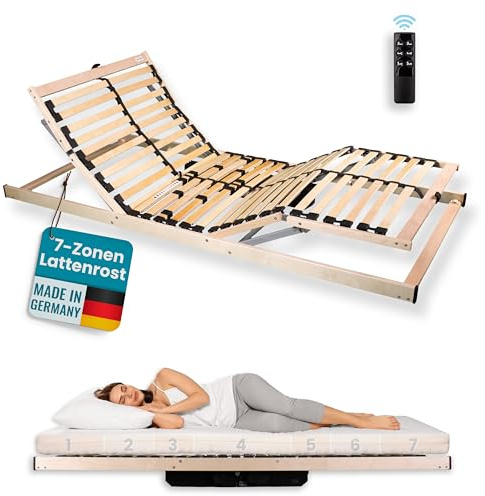 Schlaf Komfort BasicFit – Elektrischer Lattenrost, 7-Zonen Unterstützung, stufenlos verstellbar – Ergonomisch für gesunden Rücken & erholsamen Schlaf – fertig montiert, Made in Germany, 90x200 cm