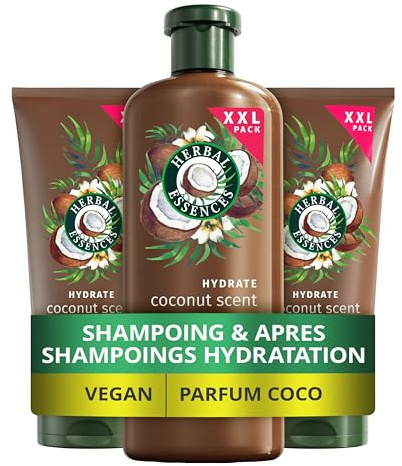 Herbal Essences Hydrate Feuchtigkeits Shampoo (1 x 680ml) und Conditioner (2 x 350ml) Set mit Kokosnussduft, Von sehr Trockenem Haar zu Weichen Haaren