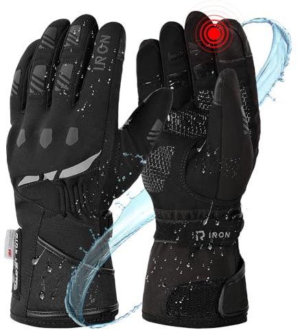 RIDEIRON Motorradhandschuhe Winter Herren Damen, Motorrad Handschuhe Wasserdicht Winddicht Warm mit 3M, Hartschale Knöchelschutz, Touchscreen & Reflektierend，M-XXL (Schwarz, L)
