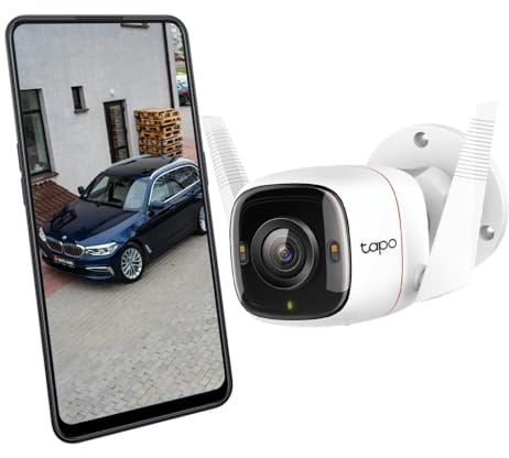 Tapo TP-Link C320WS Überwachungskamera Außen, WLAN IP Kamera, 4MP Hochauflösung, 30m Vollfarb-Nachtsicht, Bewegungserkennung, IP66 wasserdicht, Alarmmeldung,Zwei Wege Audio, Weiss, 1 Stück