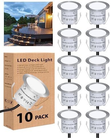 HIBOITEC 10er Set LED Einbaustrahler, Terrassen Einbaustrahler LED Aussen, 0.6W IP67 wasserdicht LEDs Bodeneinbauleuchten, für Küche Garten Gehweg Holzbrücke Warmweiß