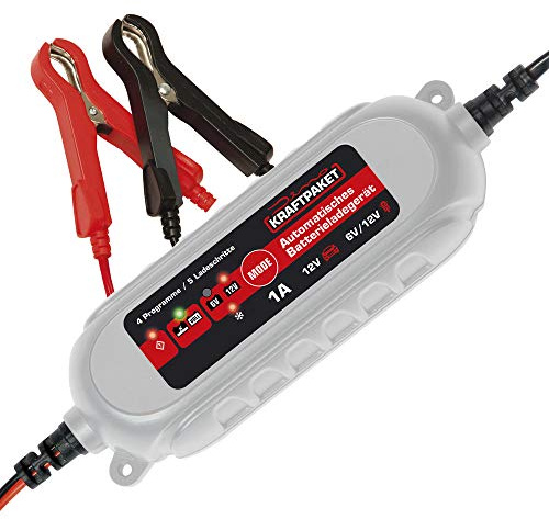 Dino KRAFTPAKET 1A-6V/12V intelligentes und automatisches Batterieladegerät | Für Blei-Säure, GEL, Start/Stopp EFB, AGM-Batterie | KFZ-Ladegerät für Auto, Motorrad, Kleintransporter, PKW, Boot