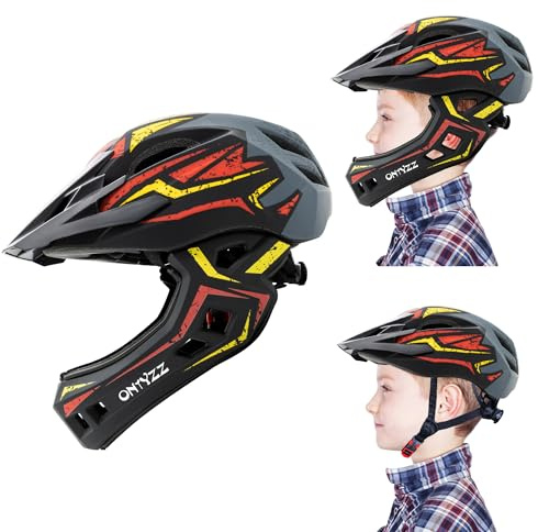 Kinder Fahrradhelm Leicht Integralhelm Kinder mit Abnehmbaren Kinnschutz Abnehmbarer Visier Kinder Downhill Helm für Balance Bike Scooter Roller Skates