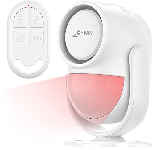 CPVAN PIR Bewegungsmelder Alarm, Bewegungssensor mit Fernbedienung, 125 dB, Anti-Diebstahl Alarmanlage für Haus, Wohnmobil, Wohnung, Auto, Garage, Büro, Geschäfte. Modell: CP2-Pro, Weiß