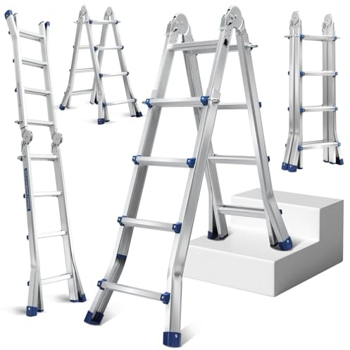 Daromigo Teleskopleiter Multifunktionsleiter, 3 in 1 Aluleiter 402cm 4x4 Sprossen Mehrzweckleiter, Klappleiter Anlegeleiter, Max. Traglast 150kg, Bockleiter Schiebeleiter