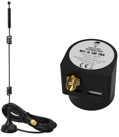 CTS IR Lesekopf Stromzähler WLAN externe Antenne Smart Meter Tasmota V32 | 9dBi-Antenne mit SMA-Anschluss, 3 m Kabel und Magnetfuß, ESP32, USB-C 5V, SML-Protokoll, für ioBroker und MQTT