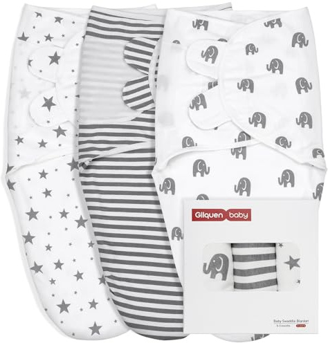 GLLQUEN BABY Swaddles Pucksack Baby 0-3 Monate,100% Bio-Baumwolle Baby Schlafsäcke für Neugeborene,Oeko-tex100 Schlafsack für Kleinkinder,Unisex 3er Pack Wickel