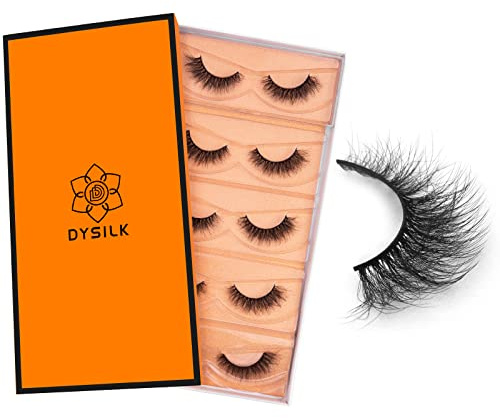 DYSILK Falsche Wimpern Cat Eye – 5 Paare Natürliche Fake Lashe (8–15 mm) | 6D Wimpern Extensions Leicht & Handgefertigt, Ultradünnes Band, Künstliche Wimpern Wiederverwendbar, Für Alltag & Party