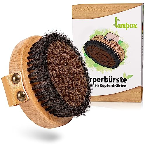 lampox Körperbürste, Gesichtsbürste mit feinen Kupferdrähten, Kupferbürste, Trockenbürste, Badebürste, Energiebürste mit Kupfer, Rückenbürste, Lymphdrainage (Körperbürste rund)