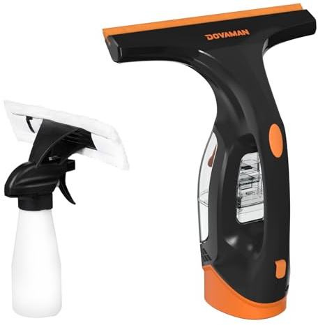 DOVAMAN WC01A Fenstersauger, 30 Min Laufzeit, 280mm Saugdüse, Sprühflasche mit 2 Mikrofasertüchern, 150ml Wassertank, 150m² pro Ladung, 700g Leichter Akku Fenstersauger