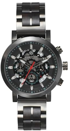 Herren Holzuhr Chronograph 5ATM Wasserdicht: Elegante Herren Armbanduhr Quarz mit Holz & Edelstahl Armband für Alltag Wandern Joggen - Weihnachten Geburtstag Geschenkideen für Ehemann Vater Sohn