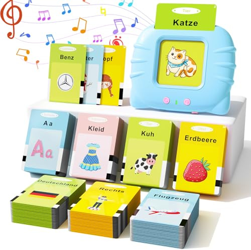 GUYUCOM Kinderspielzeug ab 2 Jahre, Sprechende Lernkarten Deutsch,194 Blätter Lernkarten 388 Wörter für Deutsch Lernen, Spielzeug für Mädchen und Jungen 2 3 4 5 6 Jahre (Blau)