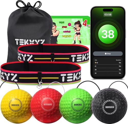 TEKXYZ Reflexball Familienpack mit Zaehler App Online Community Fuer Boxbaelle Ideal Fuer Koordination Schlagen Stressabbau Heimtrainings und Fitness Fuer alle Altersgruppen