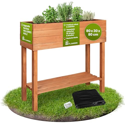 TTL GARDEN 80x30x80cm Balkon Hochbeet Siena S - aus Holz mit Ablageboden &