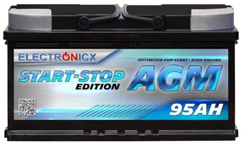 Electronicx AGM Autobatterie 95Ah 12V – 950A EN Start-Stopp Starterbatterie, wartungsfrei, versiegelt, vibrationsfest, Hochleistungsbatterie für KFZ, 95 Ah AGM Batterie, zuverlässig, robust