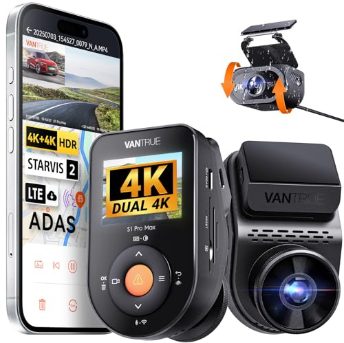 VANTRUE S1 PRO MAX 4K+4K Dashcam Auto Dual STARVIS 2 IMX678 HDR Nachtsicht Dash Cam Vorne Hinten, 5,8GHz WLAN GPS, 15S Puffer Parkmodus, DSGVO-konform, AI Auto Kamera ADAS BSD, Sprachbefehl, 1TB Max