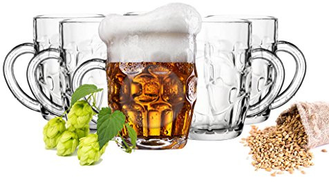 Sendez 6 x Biergläser mit Henkel 400ml (max. 500ml) Bierseidel Bierkrüge Bierglas Bierkrug Glas