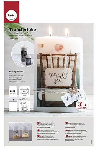 Rayher 31596000 Transferfolie DIN A4, 210 x 297 mm, 4 Bogen, zum Übertragen von Motiven auf Gegenstände