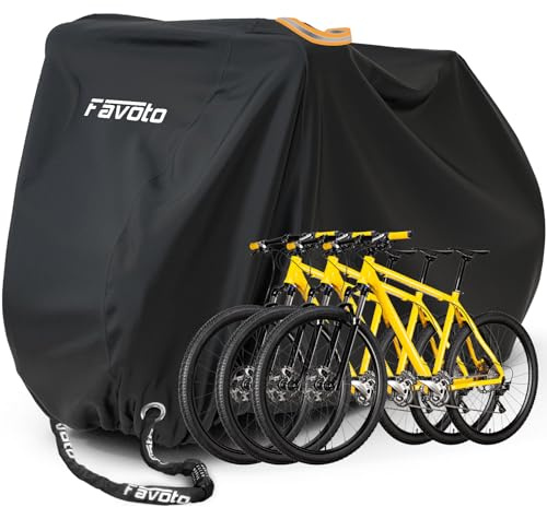 Favoto Fahrradabdeckung Fahrrad Abdeckplane Wasserdicht für 2-3 Fahrräder 210T Oxford-Gewebe Fahrradgarage Fahrrad Plane Schutzhülle Abdeckhaube mit Beutel 200 x 105x 110CM Schwarz
