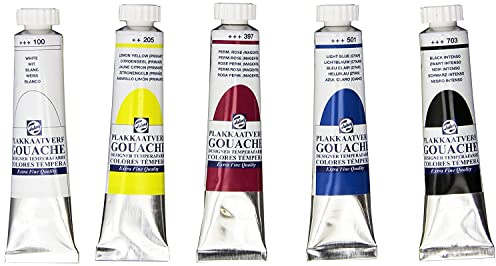 Talens DESIGNERS GOUACHE 5-Farben-Set zum Malen auf Karton, 20 ml, mehrfarbig, 100515127