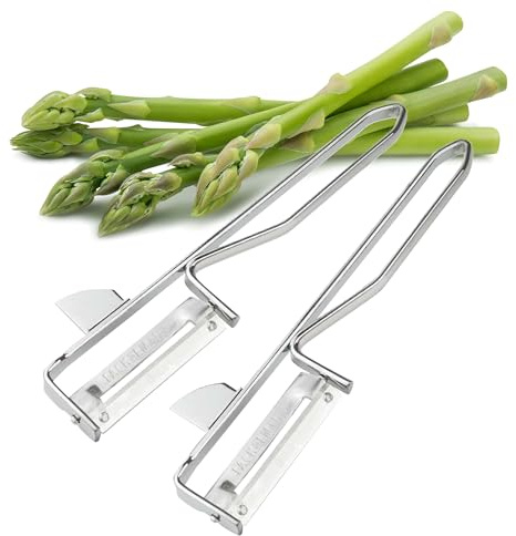 FMprofessional Sparschäler 2er Set – Schäler aus rostfreiem Edelstahl – Hochwertige Gemüseschäler mit Aushöhler – 15 cm x 4 cm große Spargelschäler