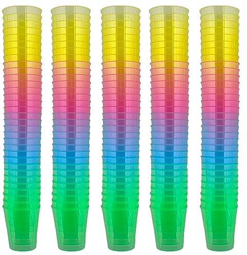 MIJOMA Unzerbrechliche Schnapsgläser aus Kunststoff, Regenbogen, 160 Stück | 29ml, Robuste Shotgläser. Jello Shots, Desserts, Party, Hochzeit, Geburtstag. Geschirrspülergeeignet, Wiederverwendbar