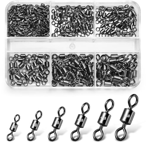 Annyswit 200/300 Stück Karabiner Wirbel Angeln Forelle 4# 6# 8# 10# 12# 14# Angelwirbel Solide Ringe Tonnenwirbel Angel Angelzubehör Wirbel für Vermeiden Verwickeln Angelschnüren