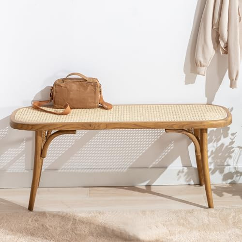 Ya-Home Rattanbank Sitzbank Flur Holz, Eingangsbank Atmungsaktive Küchenbank Esszimmerbank Natur für Esszimmer/Schlafzimmer/Balkon(Naturholz)
