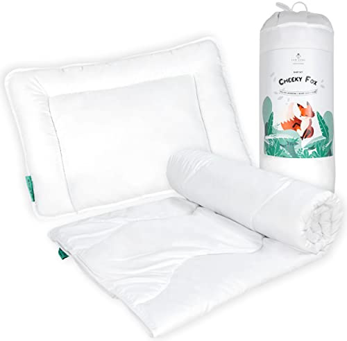 FAM' Home Baby Bettdecke und Kissen Set Cheeky Fox, Kinderbettdecke 90 x120 und 40x60 cm Kopfkissen |Oeko-Tex Standard 100 Zertifiziert| Antiallergie-Option| Geeignet für 70x140 cm Betten