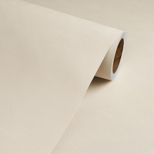 Livelynine Selbstklebende Tapete Beige Mit Struktur Tapete Schlafzimmer Hell Klebefolie Möbel Beige Abwaschbar Folie für Möbel Küche Schrank Küchenfronten Möbelfolie Selbstklebend Beton 40CMx2M