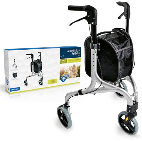 Weinberger 3 Rad Rollator faltbar und leicht, 4,2 kg | 68 cm breit, abnehmbare Tasche | Wendiger & höhenverstellbarer Indoor & Outdoor Dreiradrollator für Senioren | Gehhilfe, Laufhilfe, schmal