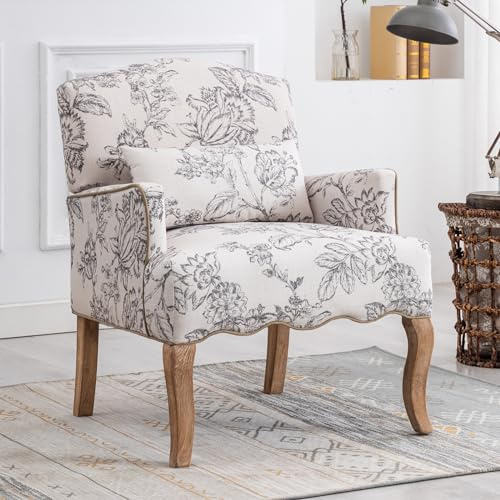 chairus Leinen Einzelsofa Sessel Wohnzimmer Holzbeine Ohrensessel Retro Loungesessel mit Armlehne Einzelsessel für Balkon (Beige)