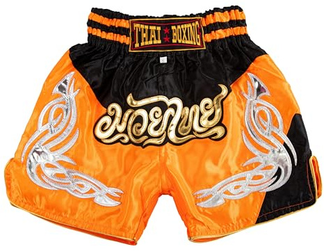 MUAY NATION Muay Thai Shorts für Kinder (2 Jahre - 12 Jahre) Mädchen Jungen Boxhosen für Kickboxen MMA Kampfsport (DE/NL/SE/PL, Alter, 9 Jahre, 12 Jahre, Regular, PRM Orange/Schwarz)