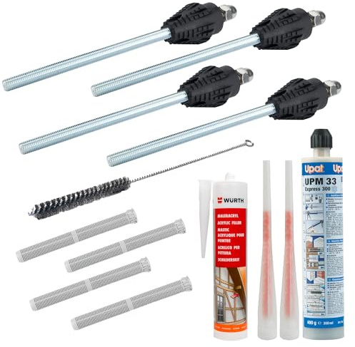 Schwerlast-Befestigung Thermax M12, 6-11cm WDVS (4X Befestigungspunkte) | Für Terrassenüberdachungen, Markisen & Vordächer an WDVS mit 6–11cm Dämmung: inkl. Bohrlochbürste, Verbundmörtel, Maleracryl