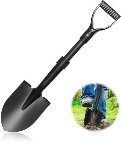 Schaufel, 71cm Gartenschaufel zum Graben, Strapazierfähig, Mit D-Griff, Spaten für Camping, Einfassung, Strandsand, Metall-Schaufel Mit Fiberglas-Schaft, Schwarz