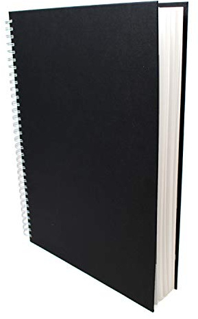 Artway Studio - Spiralgebundenes A3-Skizzenbuch - Hochformat - 96 Seiten/48 Blätter aus 170 gsm Papier - Schwarzes Skizzenbuch mit festem Einband, Weiß