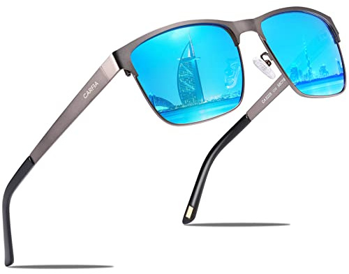 CARFIA Polarisierte Herren Sonnenbrille Metallrahmen UV 400 Fahrerbrille | Guter UV-Schutz, Sportbrille, Kategorie 3 Linse, Verstellbare Nasenpads, Nicht Drücken, Nickelfreie Metall, Stylisches Design