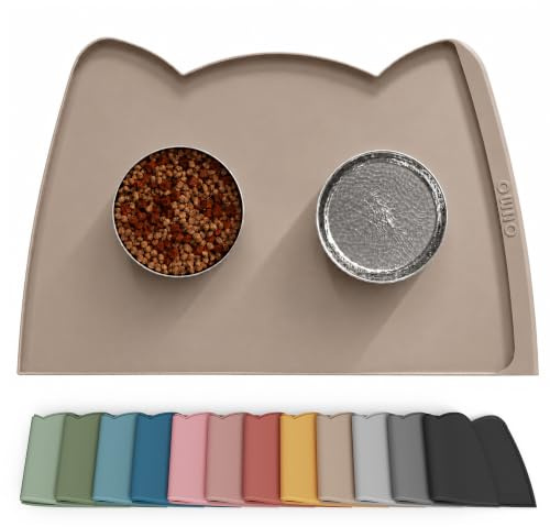 OHMO Napfunterlage Hund Groß Futtermatte Katzen Zubehör 60x38cm Beige | Silikon Unterlage, Wasserdicht, Katzenzubehö, Hundenapf Unterlager, Rutschfest Futterunterlage, Leicht zu Reinigen