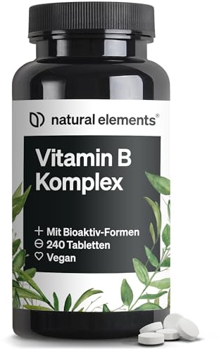 natural elements Vitamin B Komplex – 240 Tabletten – mit 8 essenziellen B-Vitaminen & Kofaktoren – mit Bioaktiv-Formen – vegan, hochdosiert – laborgeprüft