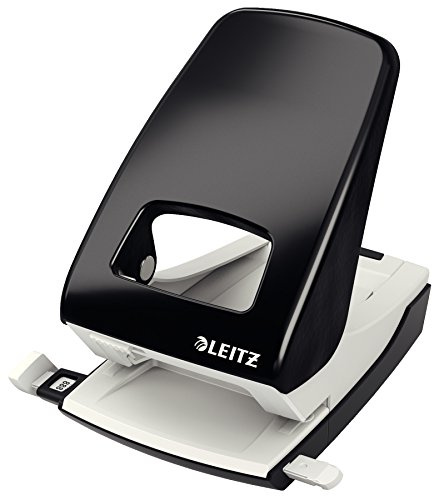 Leitz Starker Büro Locher aus Metall, Für 40 Blatt, Anschlagschiene mit Formatangaben, Ergonomisches Design, schwarz, 51380095