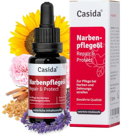Casida Narbenpflegeöl Repair & Protect – Akne, Dehnungsstreifen & Narben Öl | Das pflanzliche Narbenöl mit ätherischen Ölen für die tägliche Körperpflege,hautpflegend, glättend und gewebestraffend