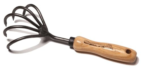 Krumpholz Grubber geschmiedet - mit 5 Zinken und Eschenholzgriff mit 14 cm Länge Gartengerät