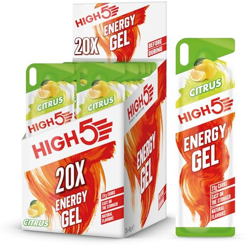 HIGH5 Energy Gel, Energie-Gel im schnell zu öffnenden Portionsbeutel, mit natürlichem Fruchtsaft | (Zitrus, 20 x 40g)
