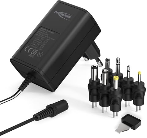 ANSMANN APS 300 Universal Stecker Netzteil 12V inkl. 7 verschiedende Adapter Stecker - Netzstecker bis max. 600mA - zur Stromversorgung vieler Elektrokleingeräte von 3-12 Volt regelbar