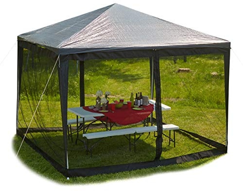Relaxdays Moskitonetz für 3 x 3 m Pavillon, 2 Seitenteile, mit Reißverschluss, Klettband, 12 m XL Mückennetz, schwarz