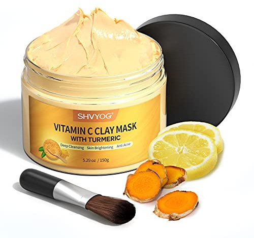 Kurkuma Vitamin C-Tonmaske, SHVYOG Vitamin C-Clay-Gesichtsmaske mit Kaolin-Ton und Kurkuma für dunkle Flecken, Gesichtsmaske für die Kontrolle der Akne