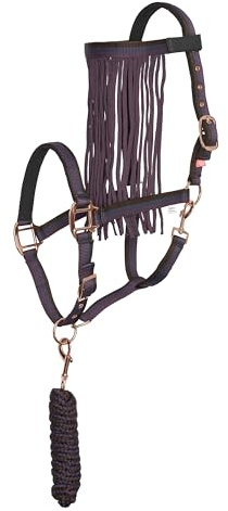 Imperial Riding Halfter-Set mit Anbindestrick & Fliegenfransen – Robustes Nylonhalfter mit Schnalle, Klettverschluss & Snap-Haken, komfortabel & pflegeleicht, Multi Bordeaux, Full